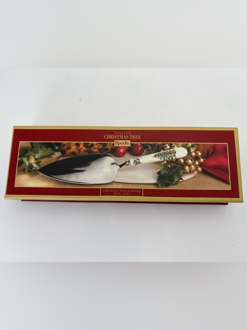 New in Box Spode Christmas Tree Cake Server with Green Tree Motif